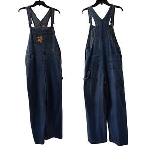 Winnie the Pooh Oh Bother Embroidered Blue Denim Carpenter Jeans Overalls Large